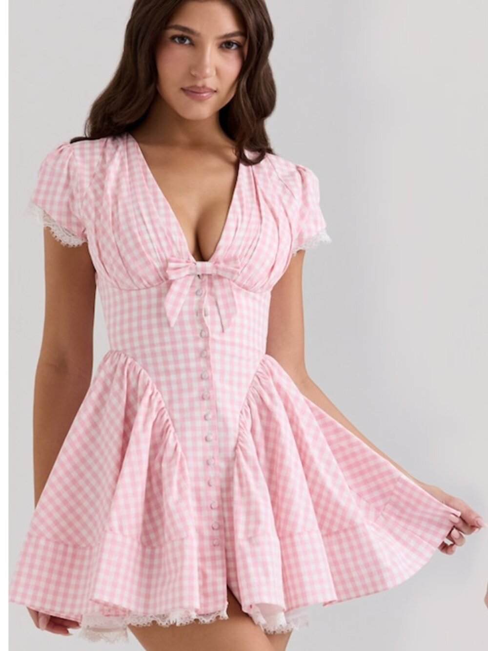 House of CB Emiliana Pink Gingham Cotton Mini Dress Size M Regular Length NWT - Picture 2 of 13